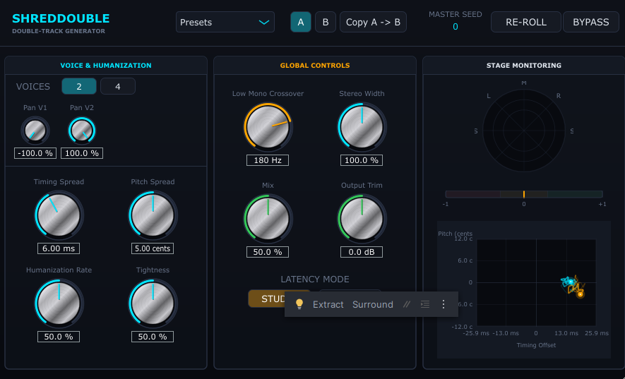 ShredDouble multivoice guitar doubling plugin interface